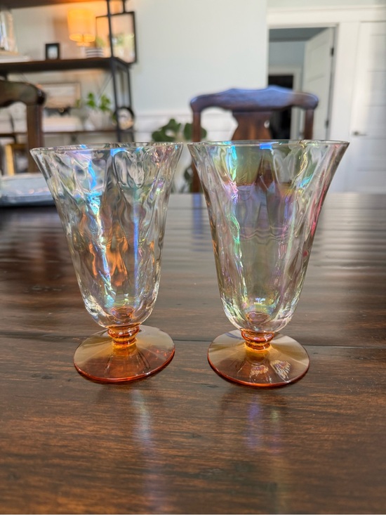 Fostoria Other - Iridescent Footed Glasses - Amber Base (Set of 2) Fostoria